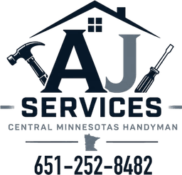 AJ Services logo featuring a house, hammer, and screwdriver, based in Central Minnesota.
